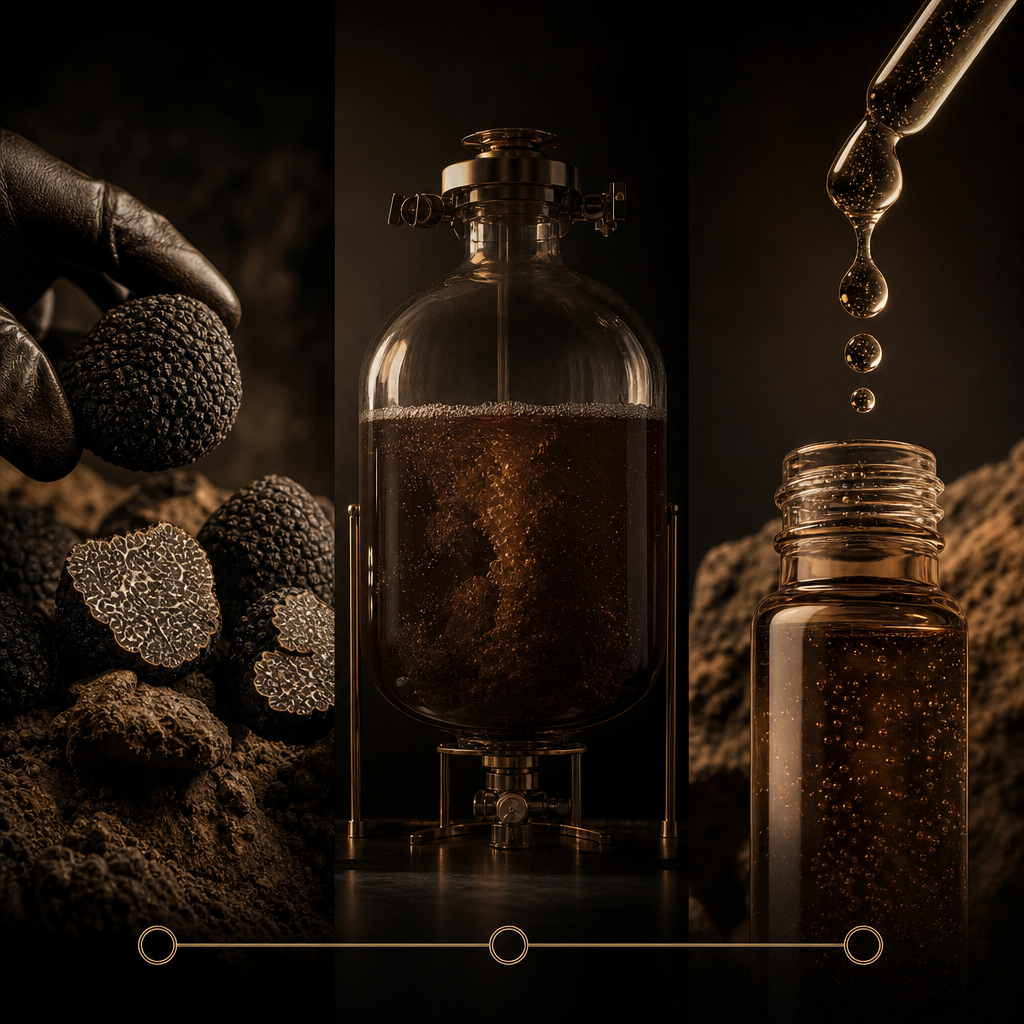 Three-stage truffle harvest, fermentation and peptide activation process