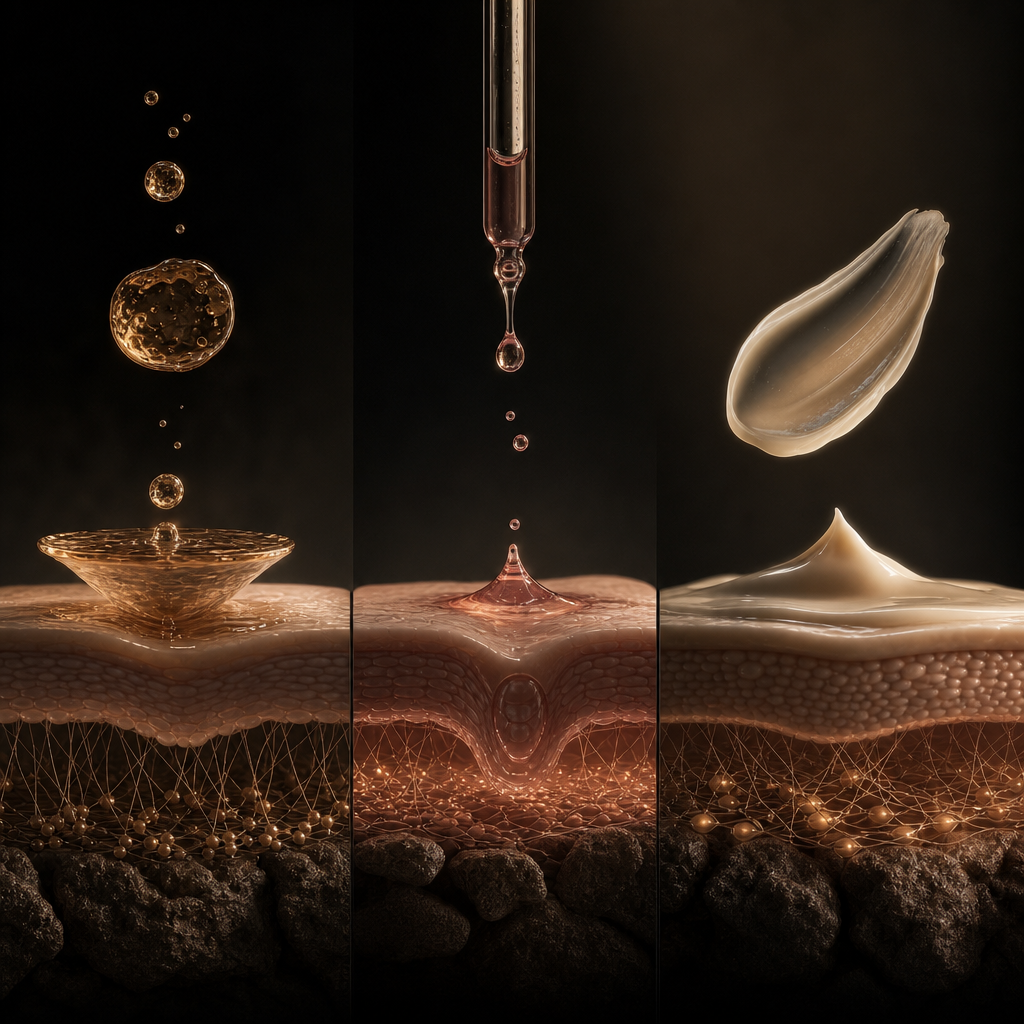 Diagram of preparation, treatment and protection skincare layers