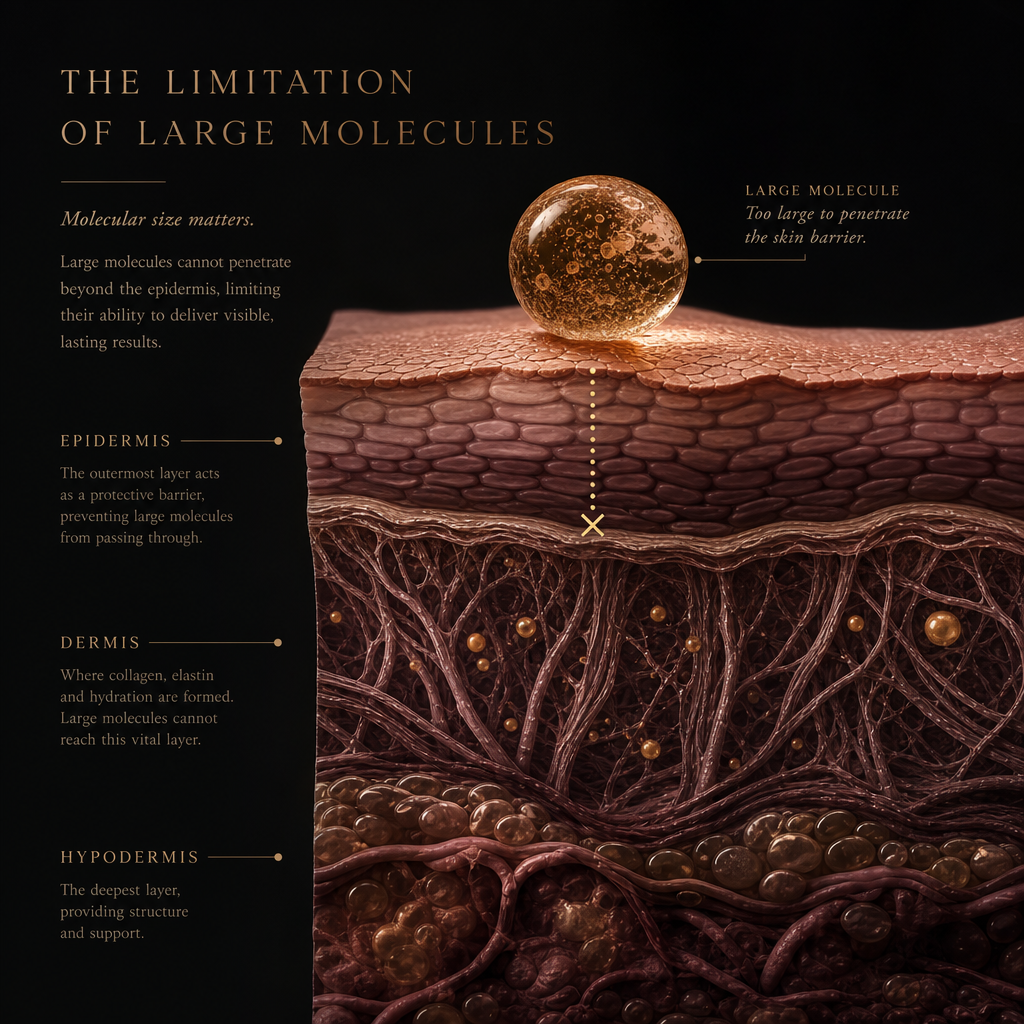 Skin cross-section showing large molecules on the surface